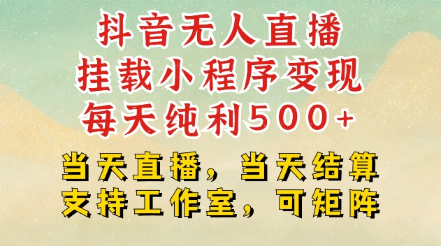 抖音无人直播挂载小程序变现每天纯利500+当天直播，当天结算支持工作室，可矩阵【揭秘】